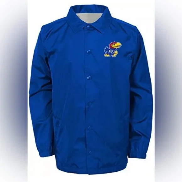 NWT [Gen2] Kansas Jayhawks NCAA Blue Bravo Buttoned “Coaches” Jacket Youth XL/18 - Picture 2 of 6